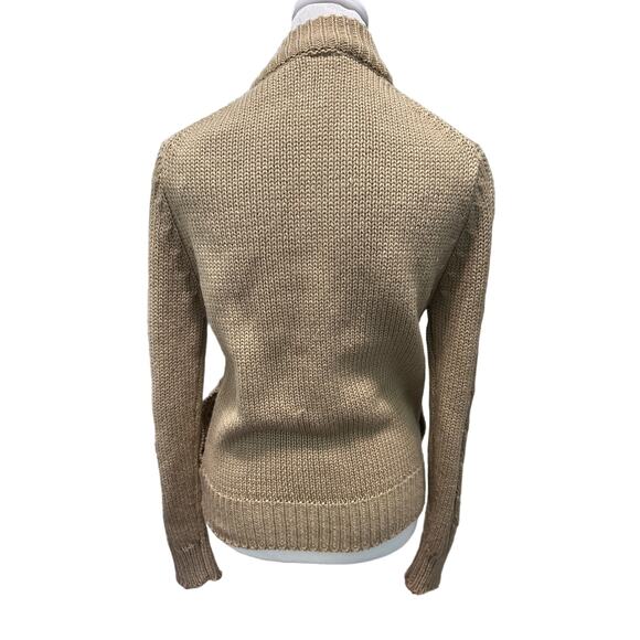 Vintage Unisex Tan Chunky Cable Knit Zip Sweater Jacket Acrylic Medium - Picture 6 of 11